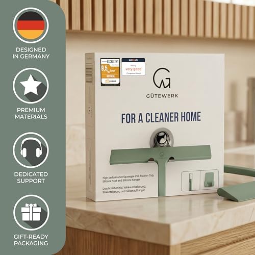 GÜTEWERK Silicone Shower Squeegee with 3-in-1 No-Drill Mount, Green, 11'' - Image 5