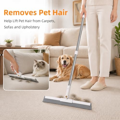 Floor Squeegee Broom, 62" Long Handle with 2 Washable Microfiber Pads - Image 3