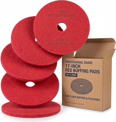 17 Inch Red Floor Buffer Pads for Floor Scrubber, 5 Pack, Medium Duty Polishing Pads for Spray Cleaning & Daily Maintenance, Fits 17” Floor Machines - Image 2
