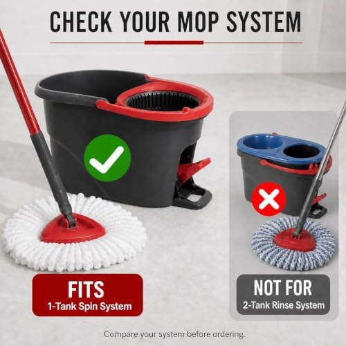 6 Pack Spin Mop Head Replacement for O-Ceda Easy Wring 1-Tank System, Microfiber Mop Refills, 360° Swivel, Deep Cleaning, Machine Washable & Easy to Replace (White) - Image 5