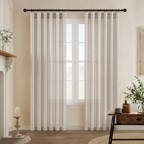 Extra Long Linen Curtains 120 Inch Length 2 Panels Semi Sheer - Image 6