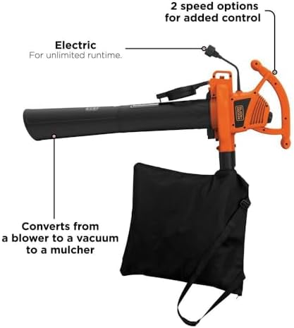 BLACK+DECKER Electric Leaf Blower, Leaf Vacuum and Leaf Mulcher, 3-in-1 300 CFM 210 MPH 12-Amp Handheld Lightweight Corded Electric Combo Kit (BV3100) - Image 3