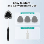 JUSTTOP Windshield Cleaner Tool, Car Interior and Exterior Window Cleaning Kit with Extendable Handle & 4 Reusable Microfiber Pads, Auto Glass Wiper Brush Kit for Car & Home Windows (Grey) - Image 7