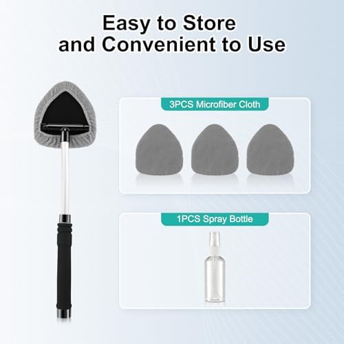 JUSTTOP Windshield Cleaner Tool, Car Interior and Exterior Window Cleaning Kit with Extendable Handle & 4 Reusable Microfiber Pads, Auto Glass Wiper Brush Kit for Car & Home Windows (Grey) - Image 7