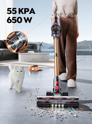 Cordless Vacuum Cleaner, 55KPA 650W 70Mins Stick Vacuum Cleaners for Home with Motorized Bed Brush, Flexible Hose, LED Touchscreen, Auto Mode, Self-Standing & Wall Mount, for Pet Hair Carpet Floor - Image 2