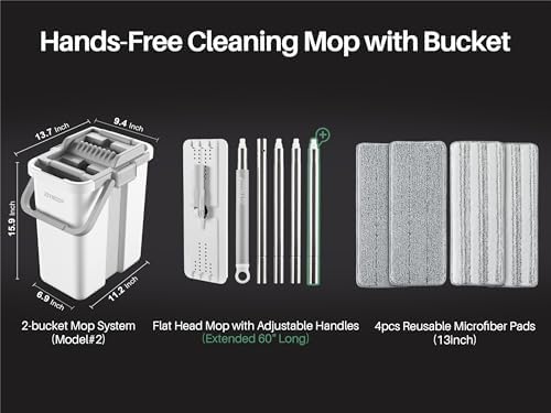 JOYMOOP Flat Mop System, Microfiber Mop and Bucket Set, White, Household & Commercial Floor Cleaning Mop with Long Handle, Hands-Free Cleaning System - Image 5