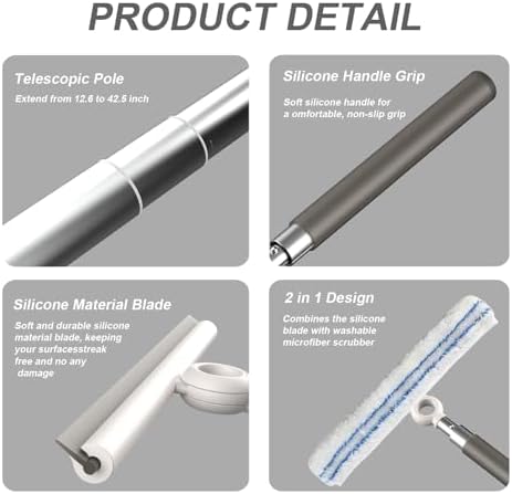 2-in-1 Shower Squeegee for Glass Doors with Telescopic Handle - Image 4