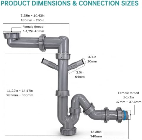 1-1/2" Space-Saving Sink Drain Kit, Cleanout P-Trap - Image 2