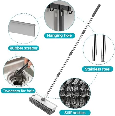 SetSail Floor Scrub Brush with 54in Adjustable Long Handle, Grey&White - Image 5