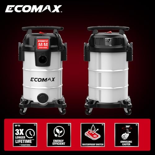 ECOMAX 8 Gallon Ultra Quiet Stainless Steel Shop Vacuum Wet and Dry - Image 5