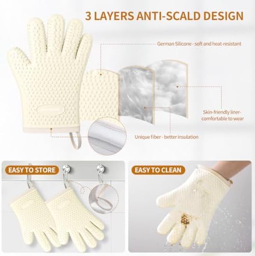 MAD SHARK Silicone Oven Mitts with Fingers Heat Resistant 450°F in Kitchen - Image 4