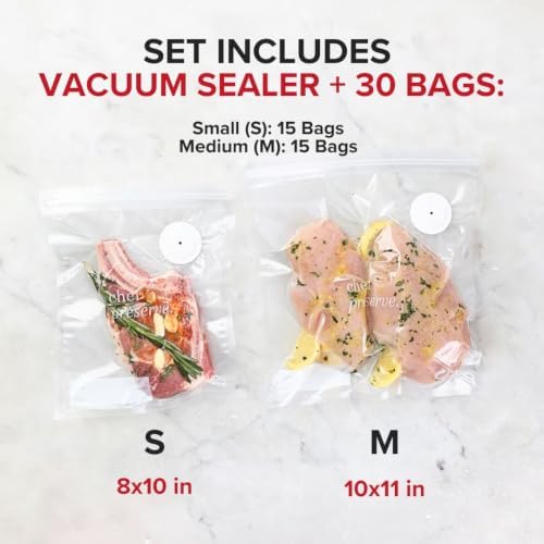 Chef Preserve Compact Vacuum Sealer for Food (Vacuum Sealer Machine + 30 Reusable Vacuum Bags) Powerful Handheld Vacuum Sealer Machine, Seal Meal Saver, Portable Food Sealer - Image 4