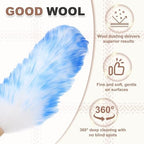 uxcell Wool Duster, 24.4" Natural Feather Cleaner Household Cleaning Duster with Solid Wooden Handle for Cleaning Fans Window Blinds Shelves Furniture, White Blue - Image 5