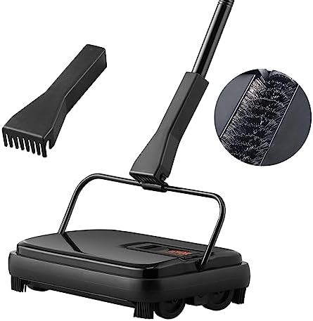 VEVOR Carpet Sweeper Manual, Floor Sweeper with 300 ml Dustbin Capacity Easy to Empty, for Home Office Carpets Pet Hair Dust, Black by VEVOR