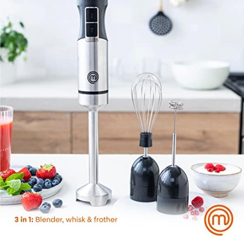 MasterChef Immersion Blender Handheld with Electric Whisk & Milk Frother Attachments, Hand Held Stainless Steel Stick Emulsifier for Making Baby Food, Soup, Puree, Cake, Cappuccino, Latte etc, 400W - Image 2