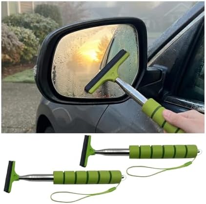 2PCS Car Side Mirror Squeegee, Retractable Vehicle Rear View Mirror Cleaning Wiper for Rainy Foggy Weather, Portable Auto Window Glass Cleaner Squeegee, Universal Fit (Green) by Unknown