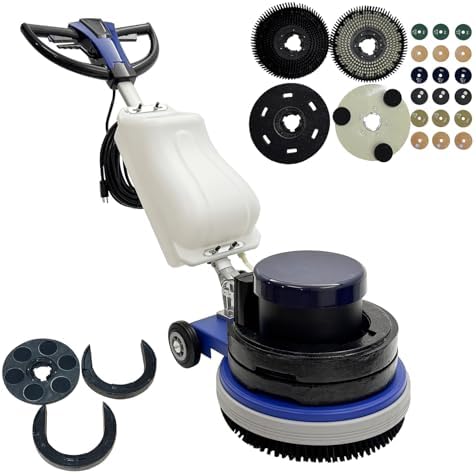 TECHTONGDA 18"Commercial Floor Scrubber Industrial Floor Buffer Machine Buffer Heavy Duty Floor Grinder Polisher Machine Carpet Cleaning Machine with Weighing Iron Clean/Grind/Polish/Wax 110V by TECHTONGDA