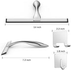 All-Purpose Stainless Steel Shower Squeegee for Shower Glass Door with 2 Adhesive Hooks, Bathroom Cleaner Tool Household Window Mirror Squeegee for Glass Doors, Cleaning Tile Wall, Car, 14 Inch Silver - Image 2