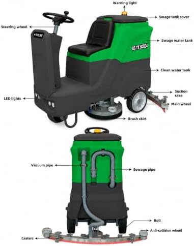 Commercial Ride-On Floor Scrubber Machine – 34" Cleaning Path, Heavy-Duty Battery Powered Floor Cleaning Machine, 41 Gal Solution Tank, 45 Gal Recovery Tank, 24V/200Ah Battery (US-TX-SCD34) - Image 3