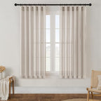 Linen Textured Curtains 63 Inch Length Semi Sheer Linen Small Drapes by DUKIYO