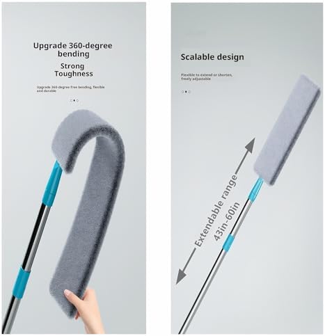 2026 Upgraded Retractable Gap Dust Cleaner, Flat Duster with Extension Pole (60in), Gap Mop for Under Appliances, Under Fridge Cleaning Tool, with 4 Microfiber Duster Cloths - Image 7