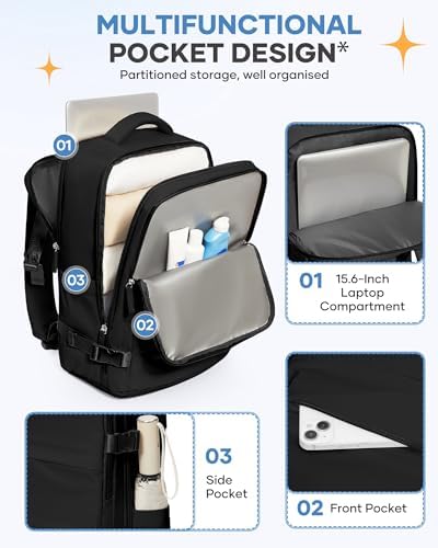 coofay Travel Backpack For Women Men Airline Approved Carry On Backpack Flight Approved Waterproof Sports Luggage Backpack Casual Daypack Small Hiking Backpacks Black Backpacks - Image 6