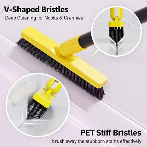 Grout Brush with Long Adjustable Handle - Telescopic, Rotation Tile Grout Cleaning Tool, V-Shape Shower Scrubber Cleaner Stiff Bristle for Cleaning Bathrooms Tile Floors, Baseboards and Corners - 59in - Image 2