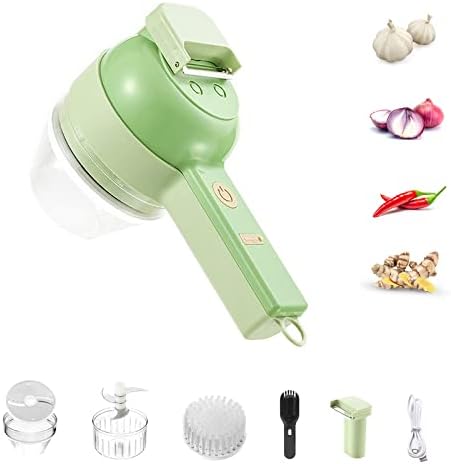 4 in 1 Handheld Electric Food Cutter Set, Kitchen Gods Wireless Food Processor for Fruits, Vegetables and Meat Green by Exsussa