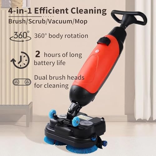 Commercial Floor Scrubber, Walk-Behind Electric Floor Cleaner Machine, 17 Inch Lightweight, Dual Tank Rotary Brushes, 13000 Sqft/H for Hospital Bathroom School - Image 2