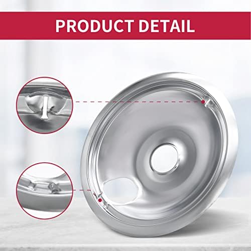 4-Piece Drip Pans Set - Compatible with GE Stoves - Chrome Finish Electric Stove Burner Drip Pans - 3 x 6inch, 1 x 8inch Stove Drip Pans - GE Stove Drip - Image 3