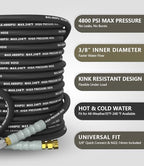 3/8" ID 4800PSI Pressure Washer Hose 75FT, Steel Wire Braided Pressure Hose - Image 2