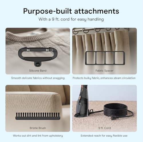 Conair Handheld Steamer for Clothes & Upholstery, 3 Attachments, Black - Image 6