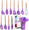 12 Pcs Purple Kitchen Accessories Set with Holder, Silicone Heads by V-TOWER