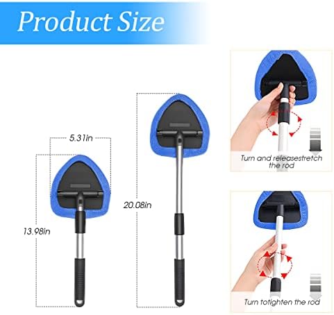 Extendable Car Windshield Cleaning Tool with Microfiber Pads, Blue - Image 2