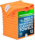 MW PRO Microfiber Cleaning Cloths Orange (12 Pack, 12x12) - Commercial Janitorial Towels & Lint Free Rags - Heavy Duty for Auto Detailing, Glass Windows, Housekeeping & Screens - Washable 300+ Times by MicrofiberWholesale