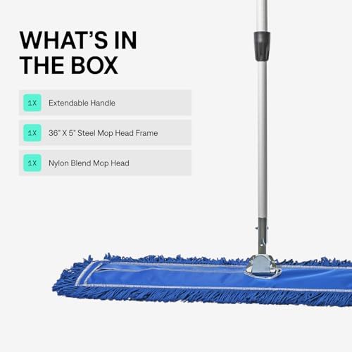36 Inch Blue Commercial Dust Mop & Floor Sweeper with Extendable Handle – Mop for Hardwood, Tile, and Concrete Floor Cleaning - Image 5