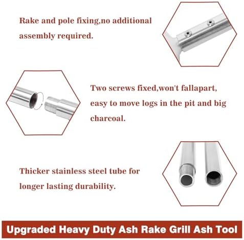 Coal Rake Grill Ash Tool, BBQ Charcoal Stainless Steel Rake for Pizza Oven - 32 Inches - Image 3