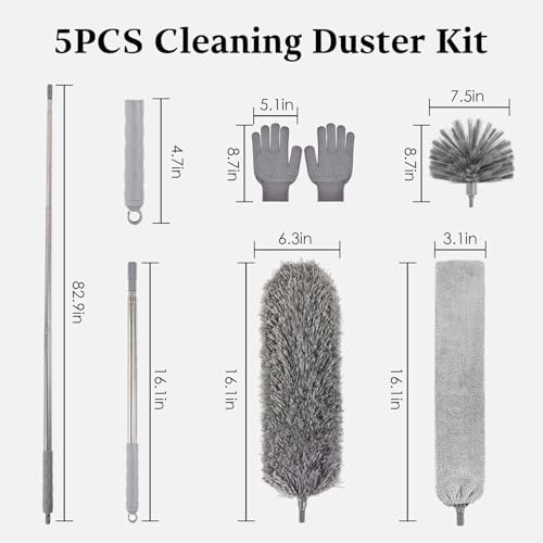 Cobweb Duster with Extension Pole, Washable Cleaning Microfiber Feather Duster 5-in-1 Kit with 3 Duster Heads, 100'' Bendable Extendable Long Duster for High Ceilings, Fans, Blinds, Furniture & Car - Image 3