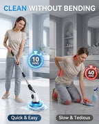 Electric Spin Scrubber, 3-Speed Shower Scrubber with Long Handle & 10 Replaceable Brush Heads, Cordless Shower Cleaner Brush with 90 Mins Runtime & Full-Body IPX7 Waterproof for Bathroom Kitchen - Image 3