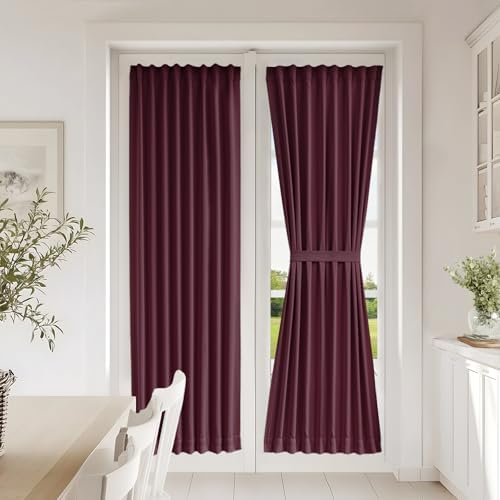 Vatge Thermal Insulated Blackout Front Door Curtains - Self Adhesive Door Blind Panel for French/Patio Door, 1 Panel, W25 x L72, Burgundy by Vatge