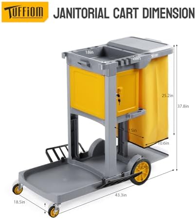 TUFFIOM Multifunctional Janitorial Cart with Key-Locking Cabinet,Cleaning Carts on Wheels,with 15 Gallon Collection Bag,500 lbs Capacity, Yellow&Gray - Image 5