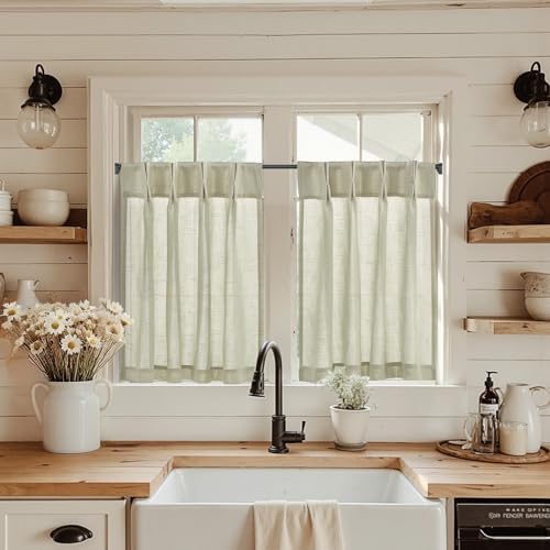 jinchan Linen Pinch Pleated Back Tab Tier Curtains, 26x36, Beige by JINCHAN