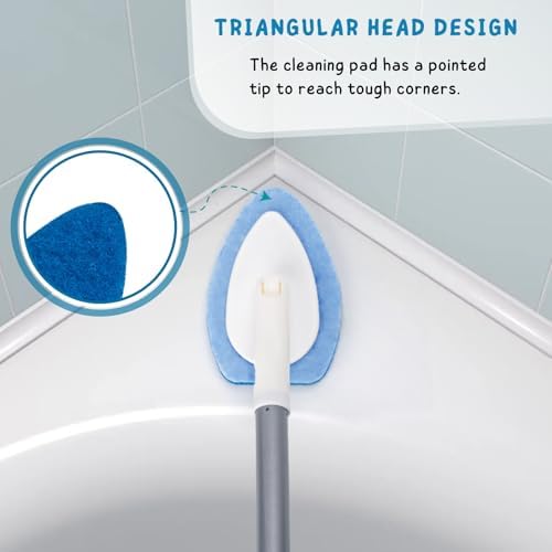 Shower Scrubber, Bathroom Tub and Tile Cleaner Brush with Long Handle, 47'' Bathtub Cleaning Tool with 6 Refill Pads - Image 6