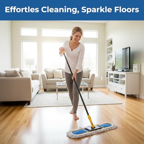 24”Dust Mop for Floor Cleaning, Heavy Duty Sweeper Broom Catches Dust, Pet Hair, and Debris, Washable 2 Cotton Mop Pads, Floor Duster for Hardwood, Tile, Laminate, and LVP Flooring - Image 2