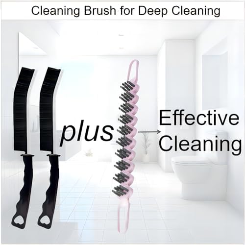 Crevice Cleaning Brush Set Grout Scrub Cleaning Tools 3 Pcs Black/Pink - Image 2