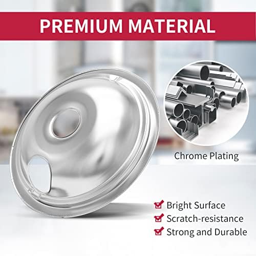 4-Piece Drip Pans Set - Compatible with GE Stoves - Chrome Finish Electric Stove Burner Drip Pans - 3 x 6inch, 1 x 8inch Stove Drip Pans - GE Stove Drip - Image 4