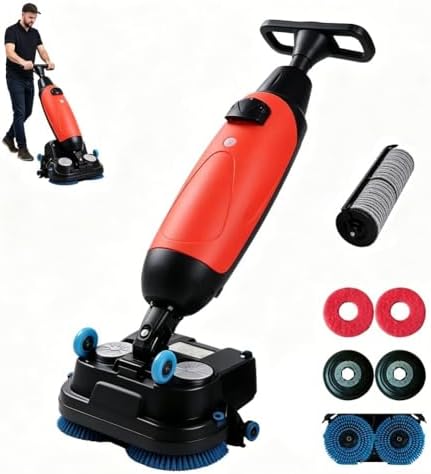 17" Commercial Floor Buffer Machine, Battery Powered Floor Scrubber With 350 RPM And 2.3 Gal Tank, Dual Brush Heads, 13000 Sqft Per Hour, 360 Degree Rotation For Hard Floors by Unknown