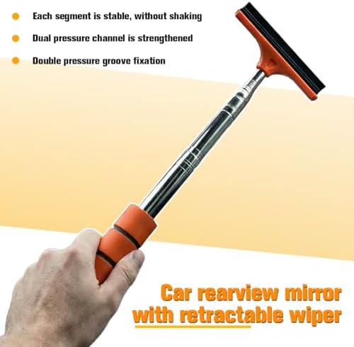 2PCS Car Side Mirror Squeegee, Retractable Vehicle Rear View Mirror Cleaning Wiper for Rainy Foggy Weather, Portable Auto Window Glass Cleaner Squeegee, Universal Fit (Orange) - Image 6