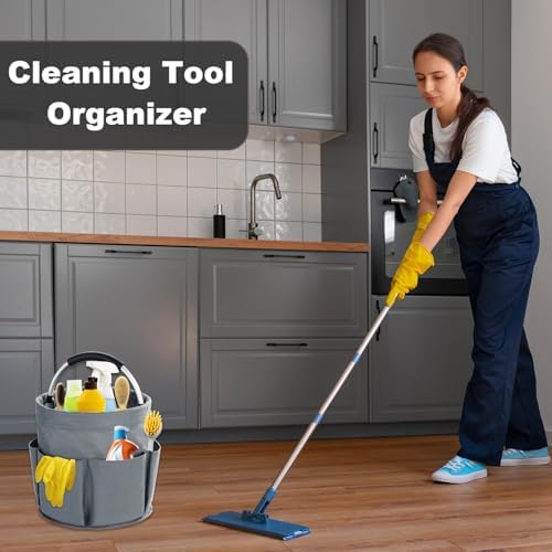 17L Cleaning Caddy with Handle, Cleaning Supplies Organizer, Foldable Storage Basket, Cleaning Supply Caddy, Portable Multi Cleaning Bucket Bag for Home, Garden (Grey) - Image 2