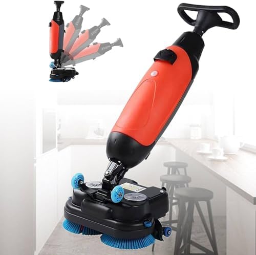 Portable Commercial Floor Scrubber, 360° Rotating Walk-Behind Mini Floor Cleaner, 16.9" Wide for Wood, Vinyl, Terrazzo, PVC, Marble - Professional Cleaning Machine,Red by Unknown